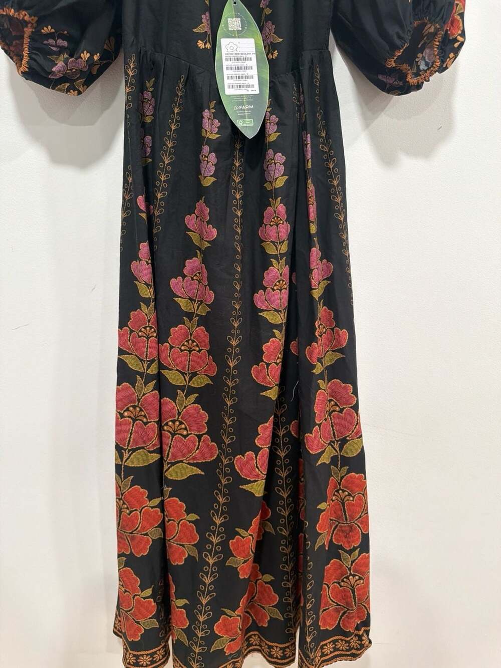 Farm Rio Madalena Black Embroidered Floral Cotton Midi Dress - Picture 6 of 8